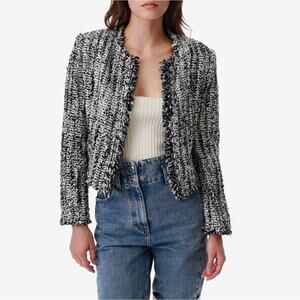 IRO Paris Silgo Tweed Frayed Cropped Blazer Womens 8 Black Career Chic Office